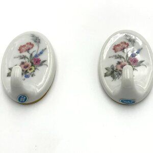 Pink Flowered Porcelain Hooks. Vintage Japan